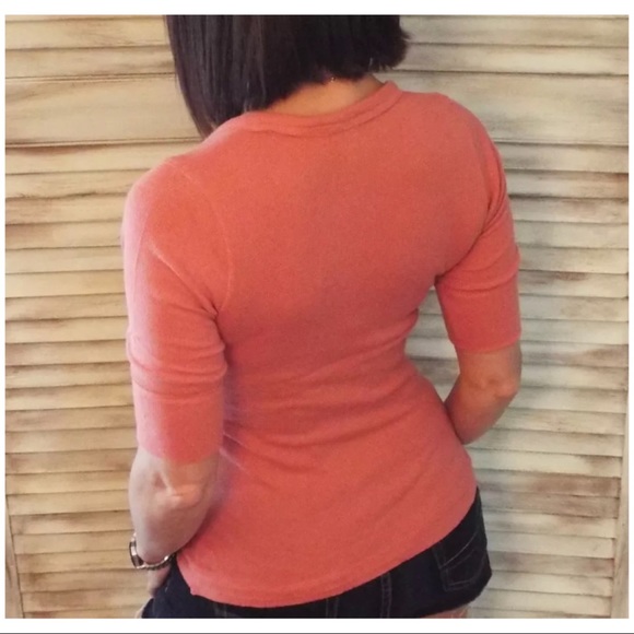 Waffle Henley Half Sleeve Peach 0060 - Picture 4 of 5